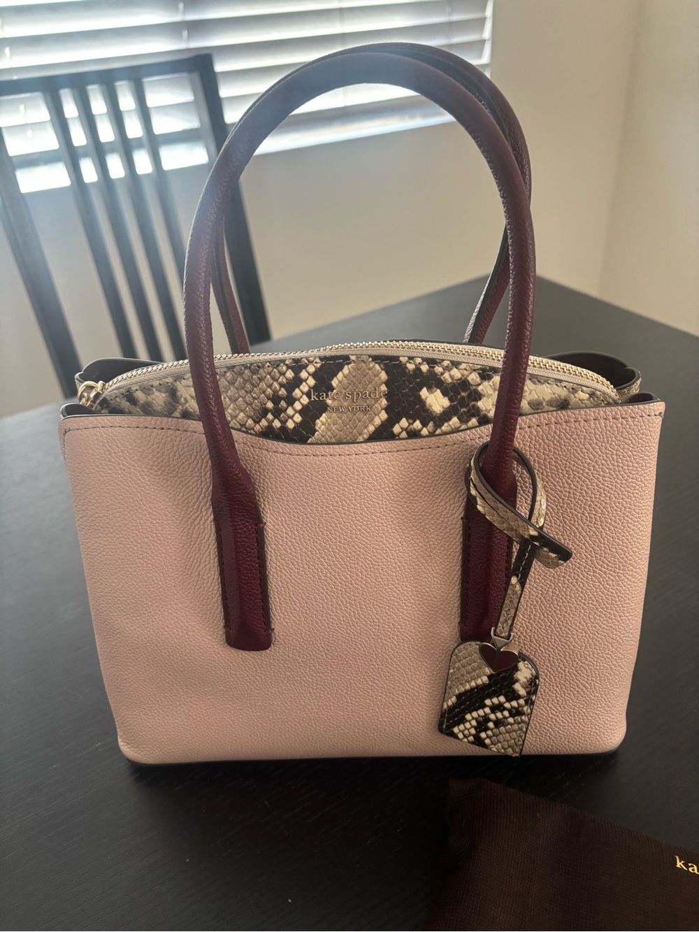 kate spade Eva Pink and Burgundy Satchel with Snake-Print Accent - Picture 5 of 12